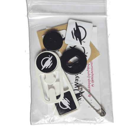 Way Around Sampler Pack with various WayTag NFC tags in a clear plastic bag