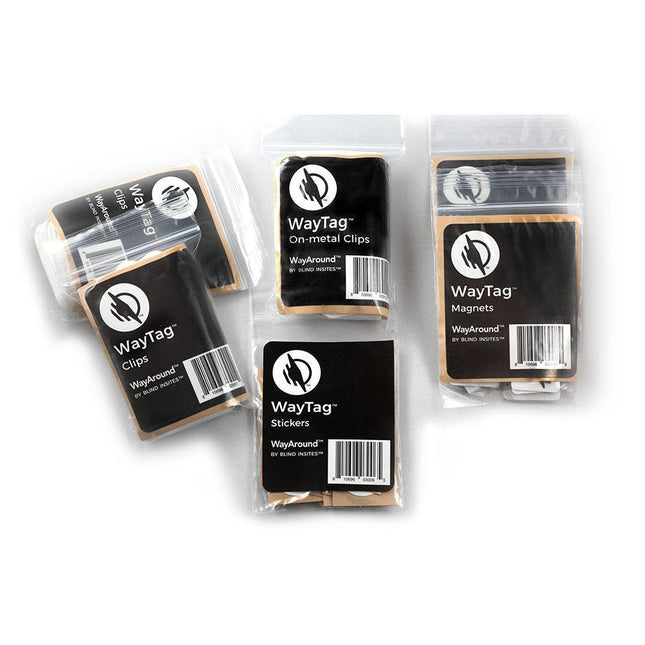 WayAround kitchen starter pack products including WayTag stickers, magnets, and on-metal clips.