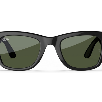 Ray-Ban Meta AI glasses featuring a stylish black frame and G-15 green lenses for a modern look.