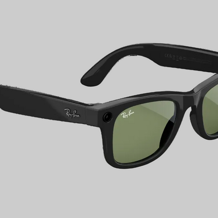 Ray-Ban Meta AI glasses with black frame and G-15 green lenses, stylish and functional.